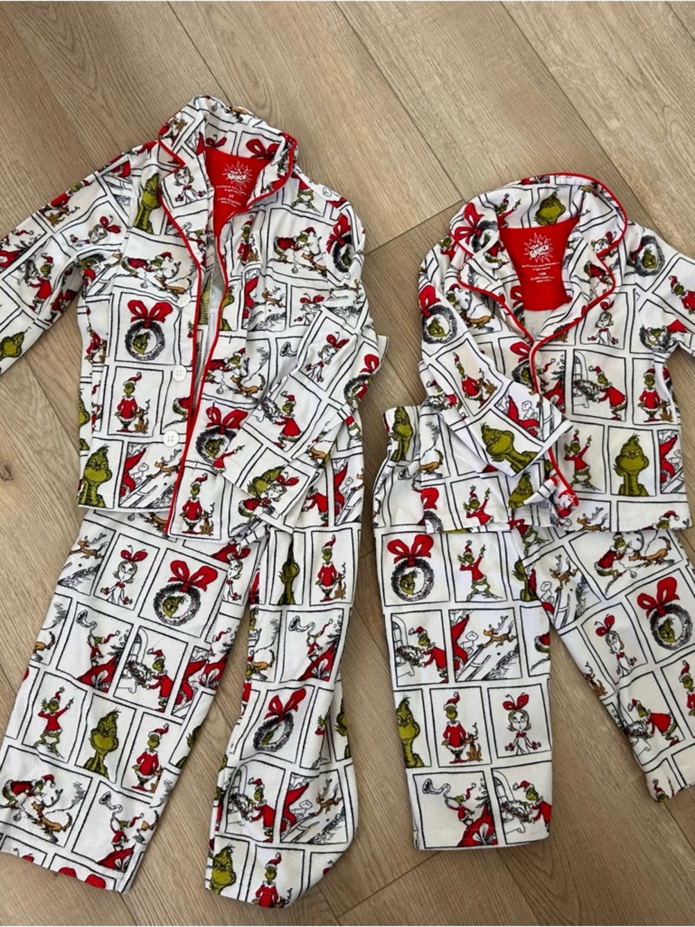 Kids Christmas Grinch Print Pajama Set - White/Red 12m & 3T